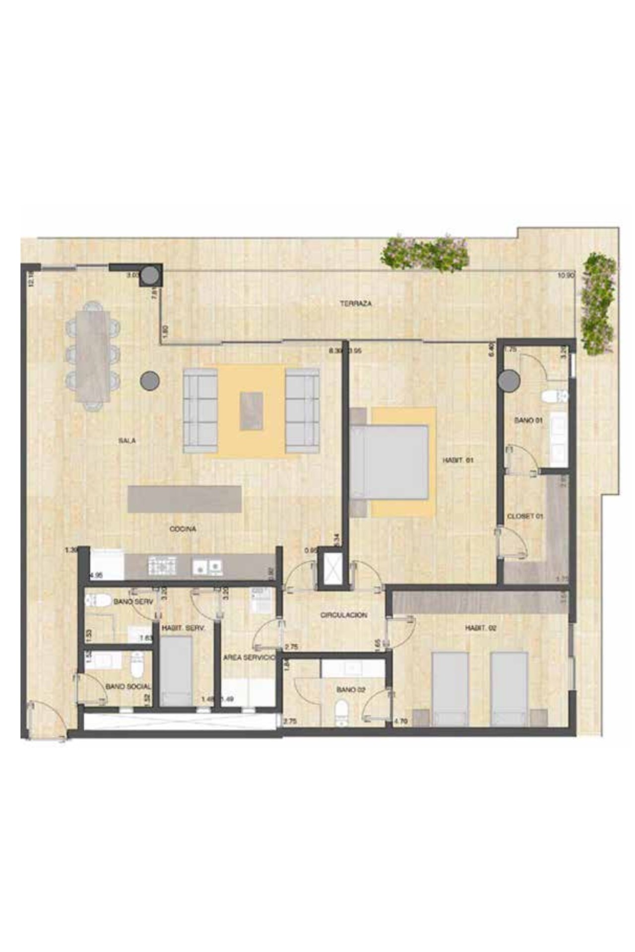 Plano de Departamento 206 · 2 recámaras