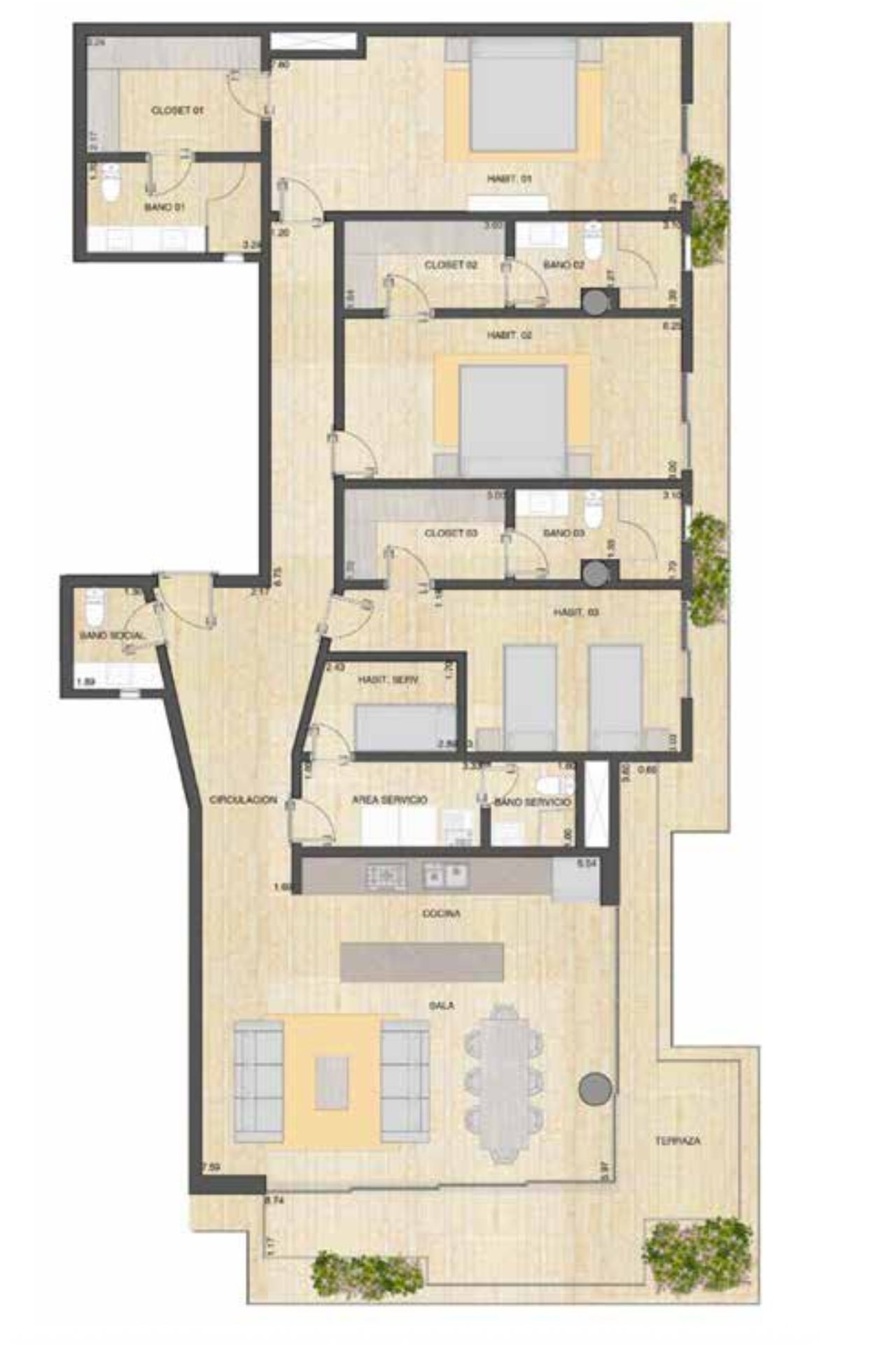 Plano de Departamento 308 · 3 recámaras