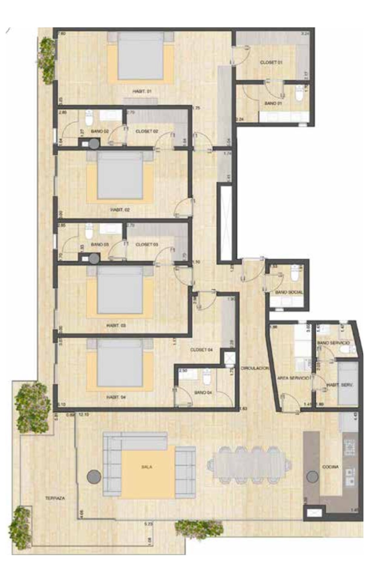 Plano de Departamento 307 · 4 recámaras