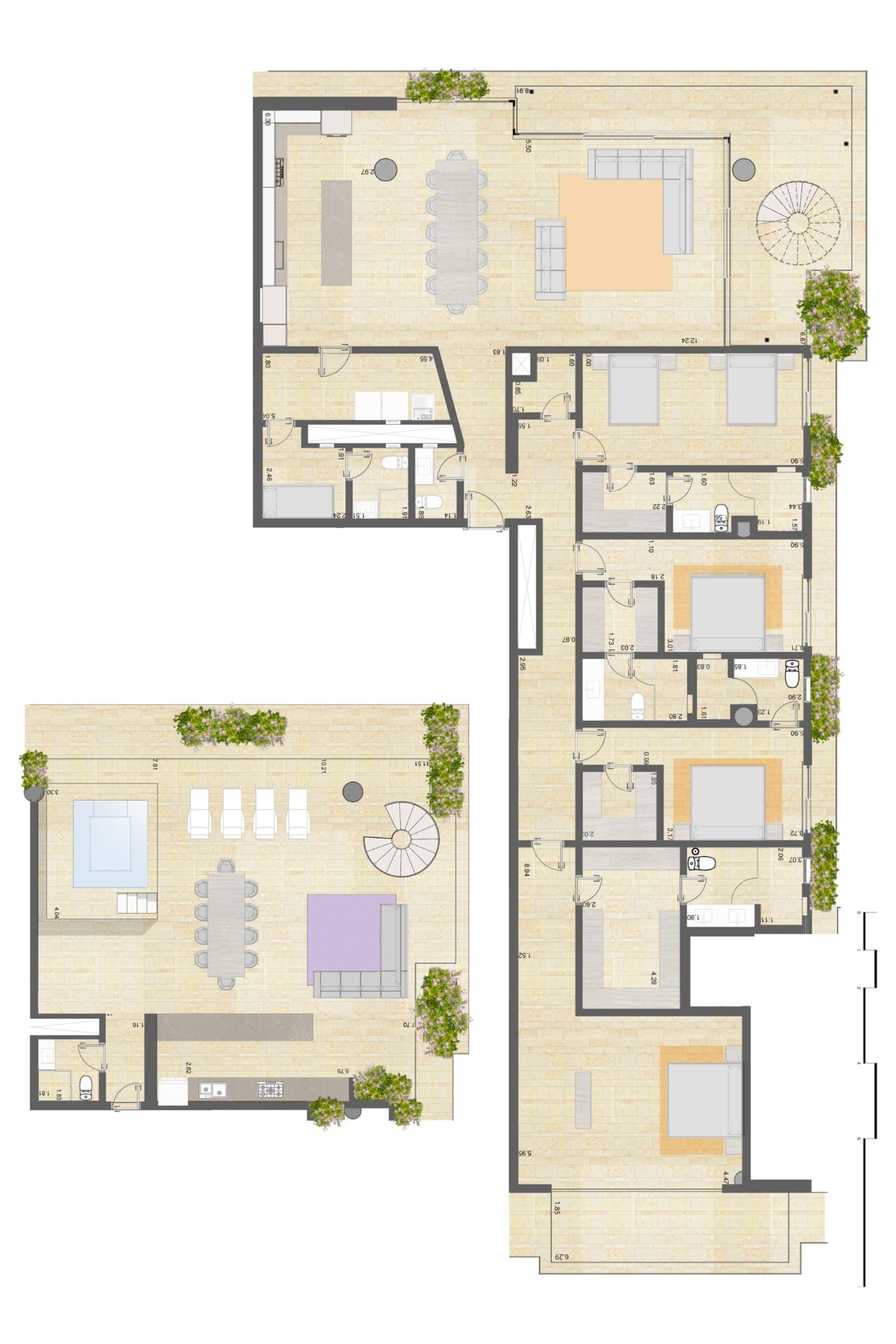 Plano de Penthouse 507 · 4 recámaras + roof garden